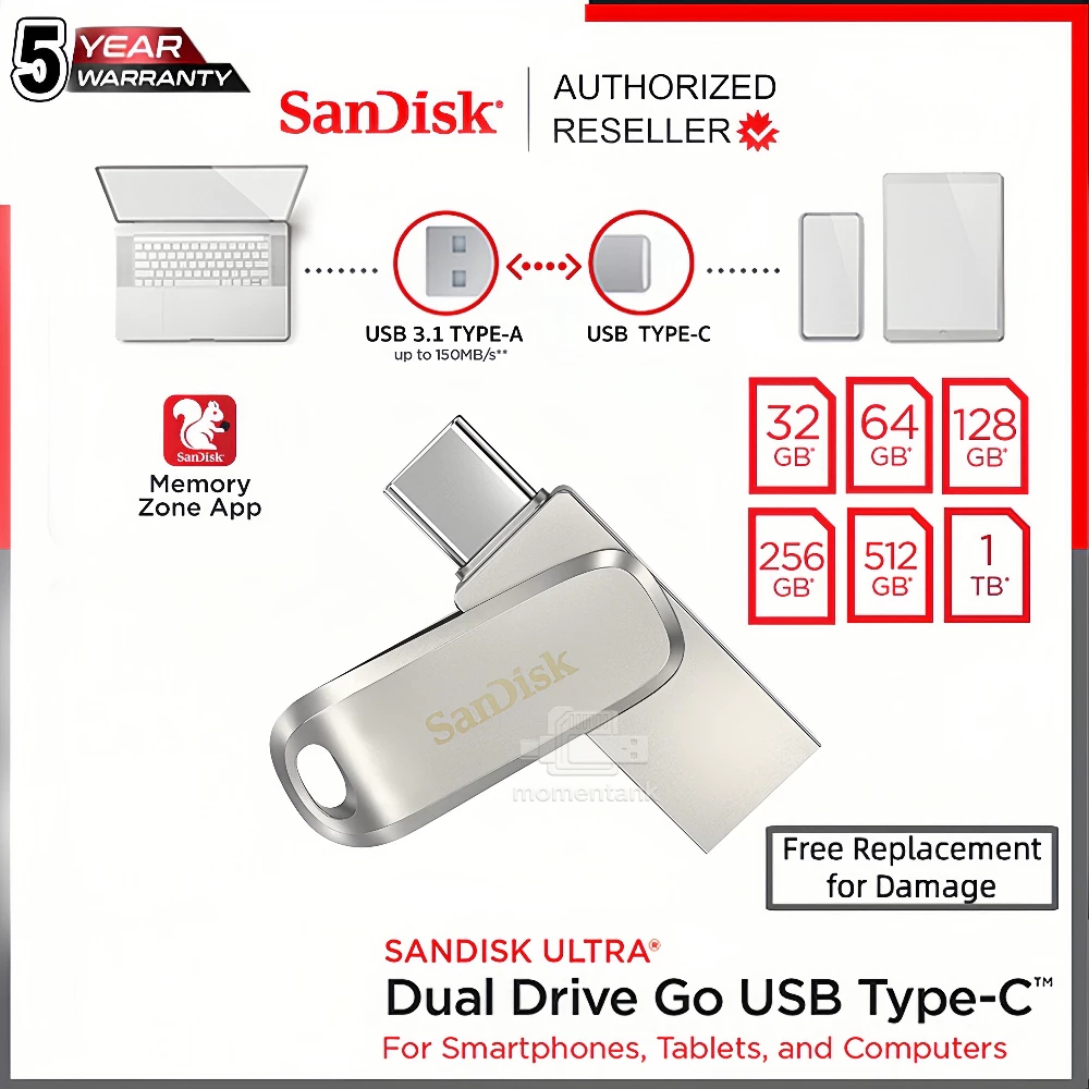 SanDisk Ultra Dual Drive Luxe USB Type-C 32GB 64GB 128GB 256GB (SDDDC4) แฟลชไดรฟ์ Flashdrive iPadPro