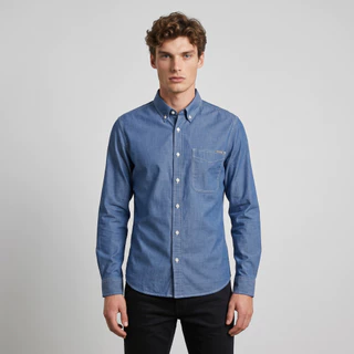 DAVIE JONES [BE FEARLESS] เสื้อเชิ้ตแขนยาวผู้ชาย Slim fit Long Sleeve Shirt สีฟ้า SH0121