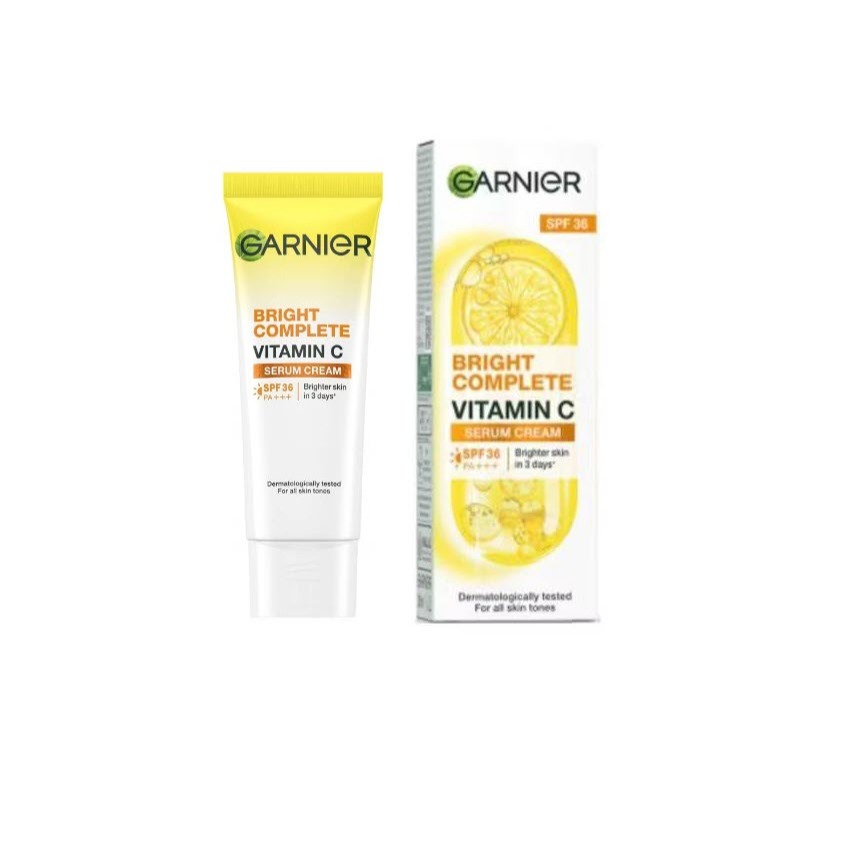GARNIER - Bright Complete การ์นิเย่ เซรั่มครีม บำรุงผิวหน้า พร้อมกันแดด SPF36 PA+++ ปริมาณ 20 มล.