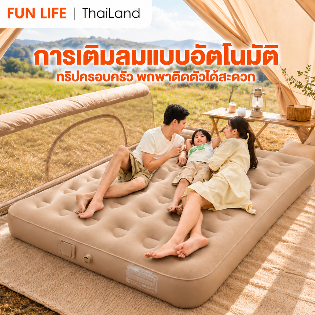 FLM ที่นอนเป่าลม หนา40/25ซม 3.5/5/6 ฟุต พับได้ ที่นอนปิคนิค พร้อมปั๊มลมในตัว PVCหนา