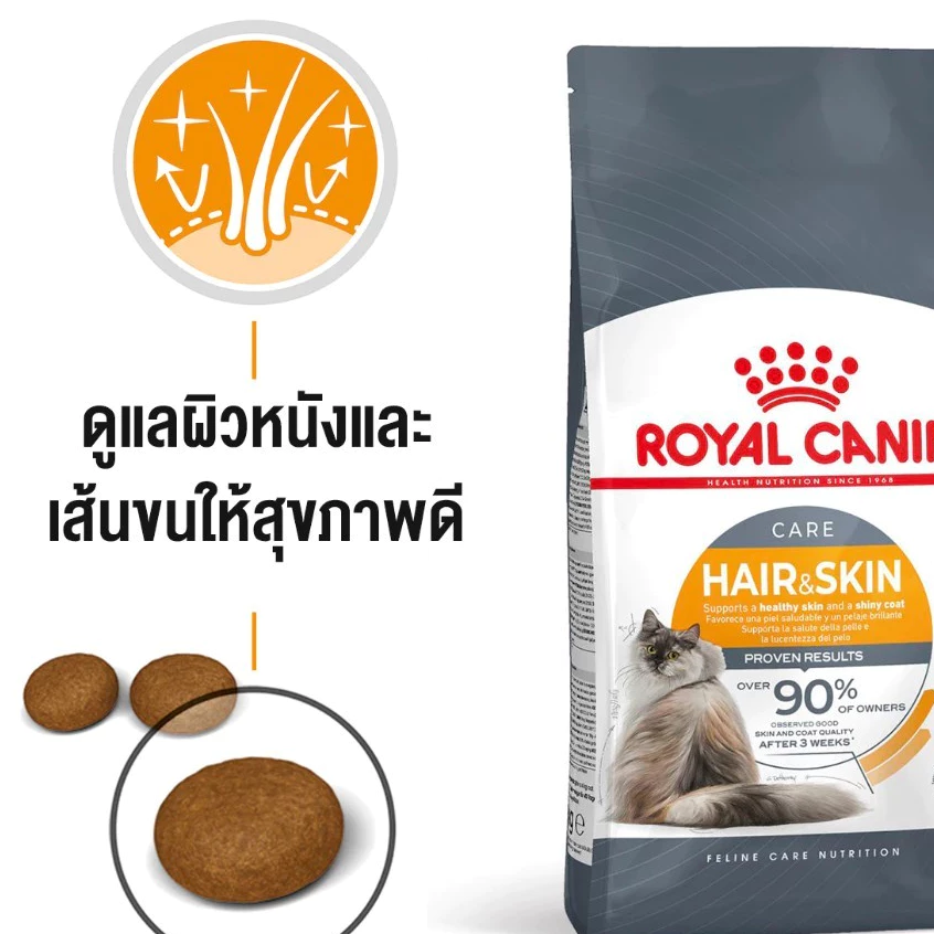 ์New!!! Royal Canin Hair & Skin Care อาหารแมวโต สูตร ดูแลผิวหนัง และ เส้นขน อายุ 1 ปีขึ้นไป ขนาด 4 Kg.