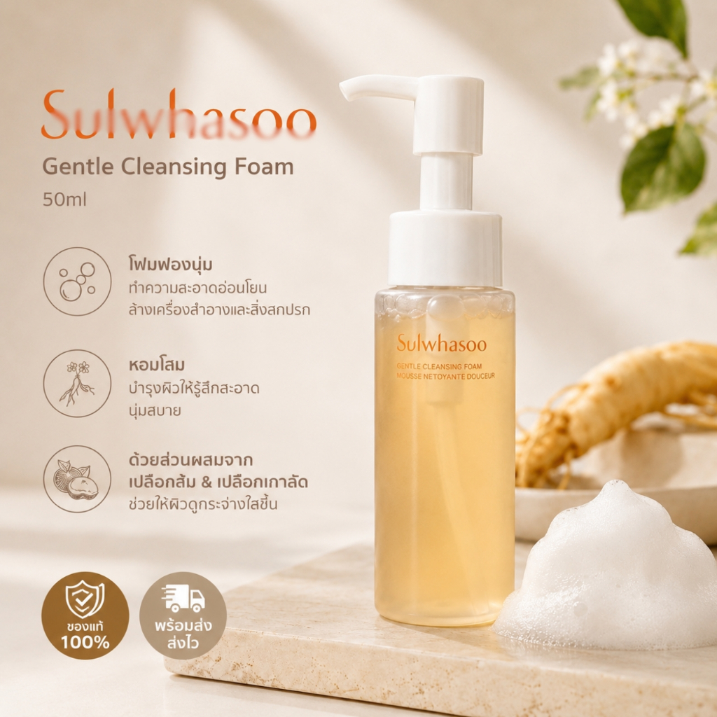 (แท้ / ป้ายไทย) Gentle Cleansing Foam 50ml  โฟมฟองนุ่ม หอมโสม