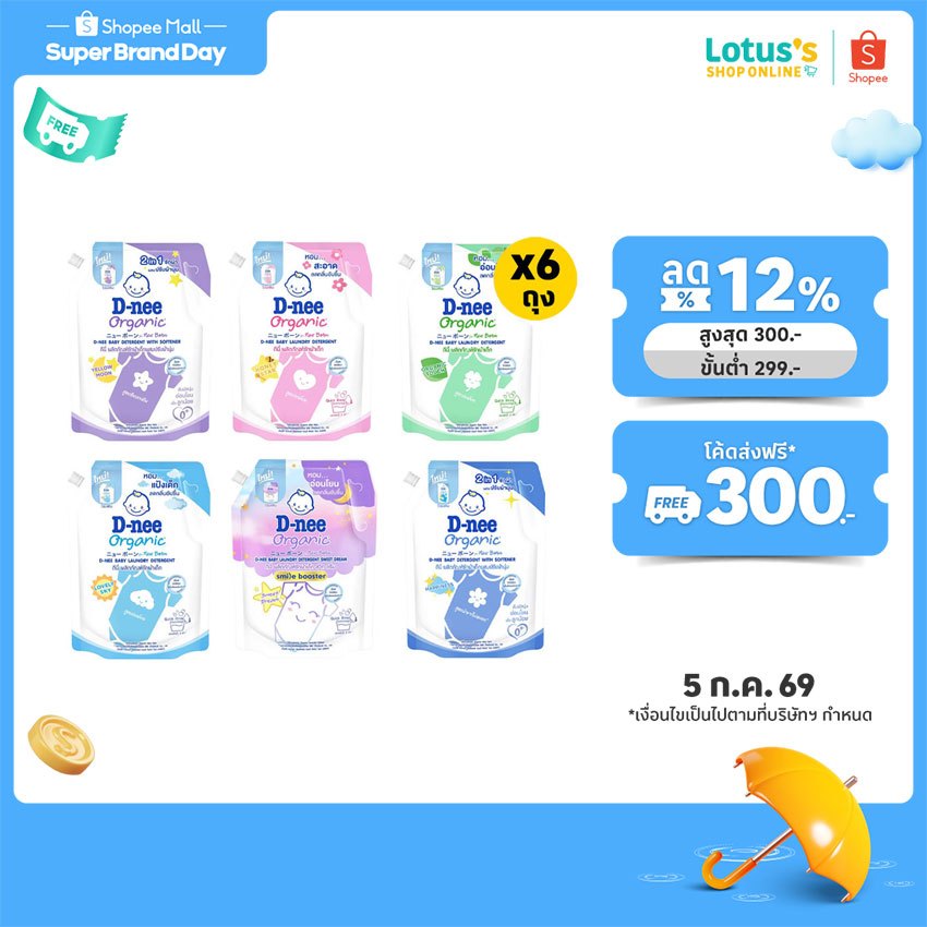 [ทั้งหมด 6 ถุง]  ดีนี่ น้ำยาซักผ้าเด็ก นิวบอร์น ถุงเติม ขนาด 1150 มล./1300 มล. D-NEE NEW BORN BABY LIQUID DETERGENT