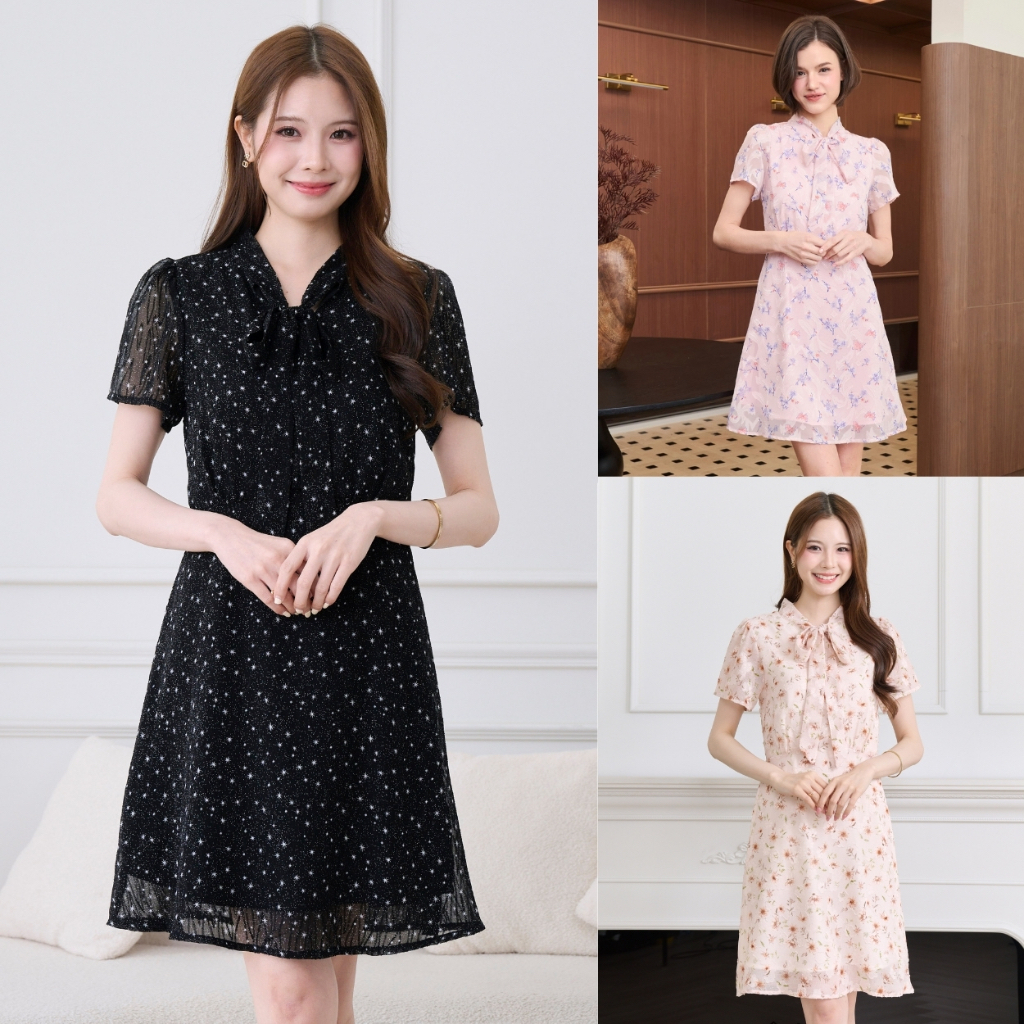 Cheryl brand -  Ariel Dress / เดรสสั้นผ้าชีฟอง พิมพ์ลาย