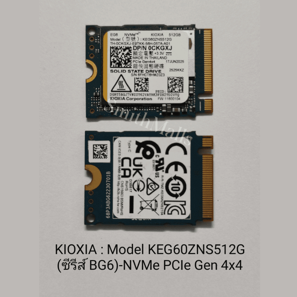 SSD NVMe M.2 2230 KIOXIA(BG6) 512GB PCIe Gen4 x4 อะไหล่แท้-ถอดเครื่อง,สภาพใหม่ 100%, Dell(OEM),MS Surface  ประกัน 90 วัน