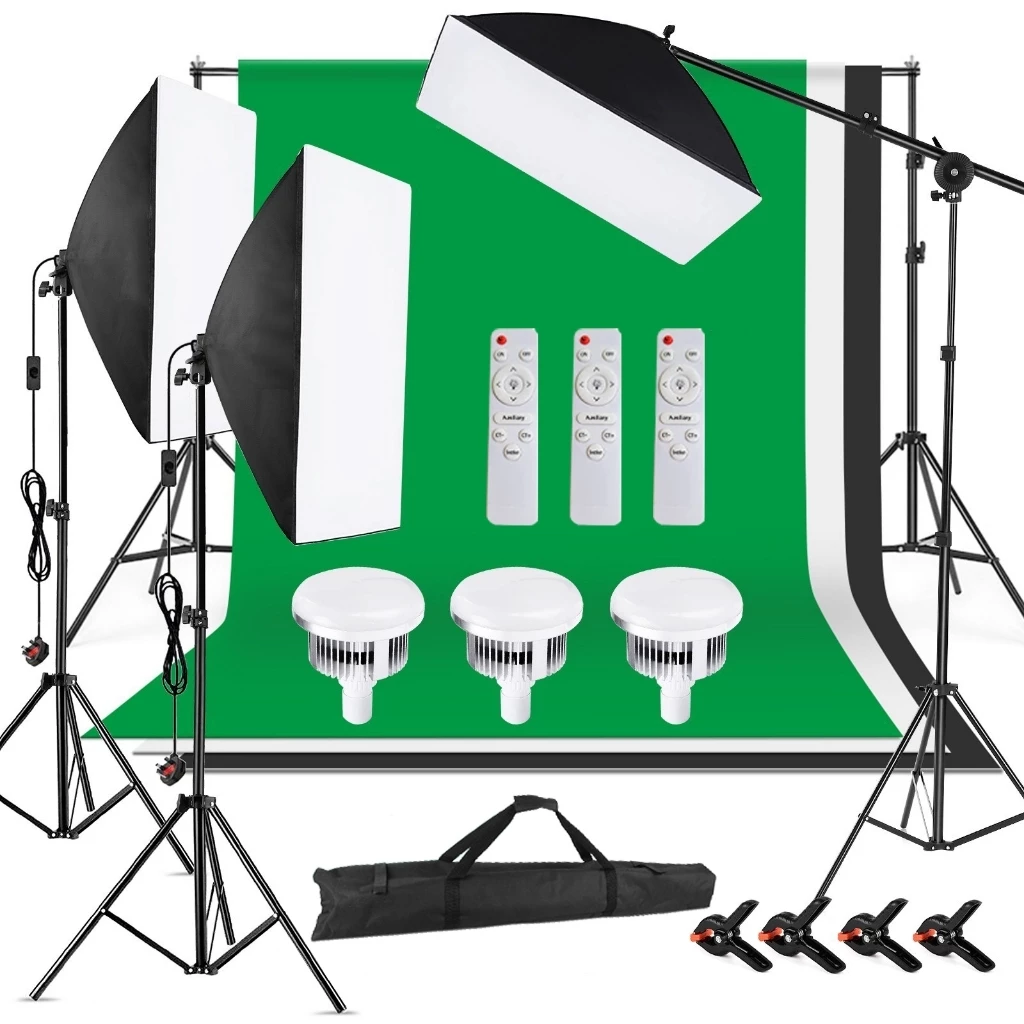 สตูดิโอถ่ายภาพ 2M*2M ชุดขาตั้งฉากหลัง พร้อมฉากหลัง Green Screen softbox light live stream ไฟไลฟ์สด ไฟถ่ายรูป ไฟสตูดิโอ