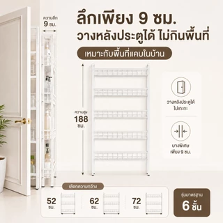 YYM ชั้นวางของหลังประตู กว้าง 9cm Pegboard เพ็กบอร์ด 5/6 ชั้น โครงเหล็ก เหมาะสำหรับใช้เก็บของในห้องน้ำและห้องครัว