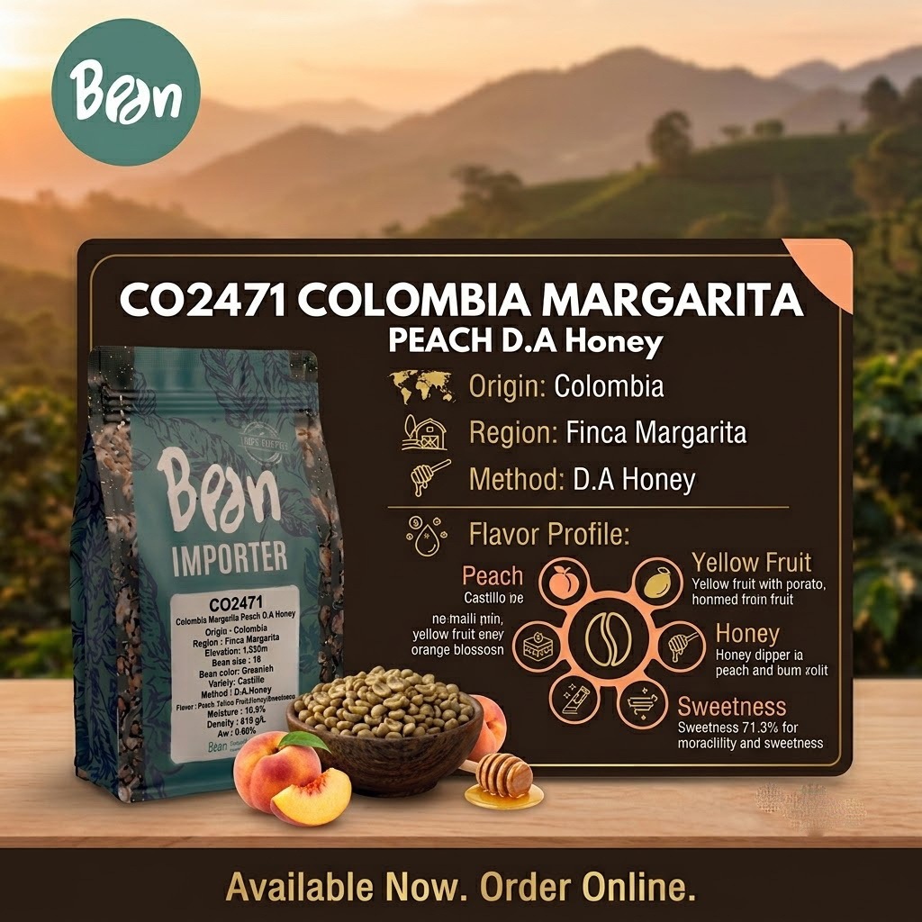 สารกาแฟ/เมล็ดกาแฟดิบ/Green bean/ (CO2471) โคลอมเบีย พีช Colombia Margarita Peach D.A Honey - 1 Kg.