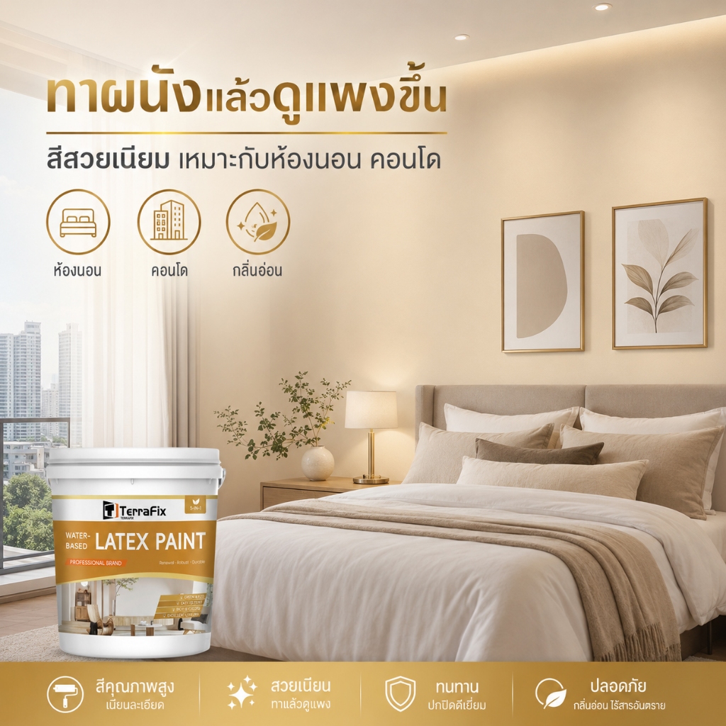 💥50ปี สีไม่ซีดจาง💥สีน้ำยางพารา สีทาบ้านภายนอก สียางพาราผนังภายนอก สีขาวครีม กันชื้นกันรา สำหรับบ้านและคอนโด สีทาบ้าน
