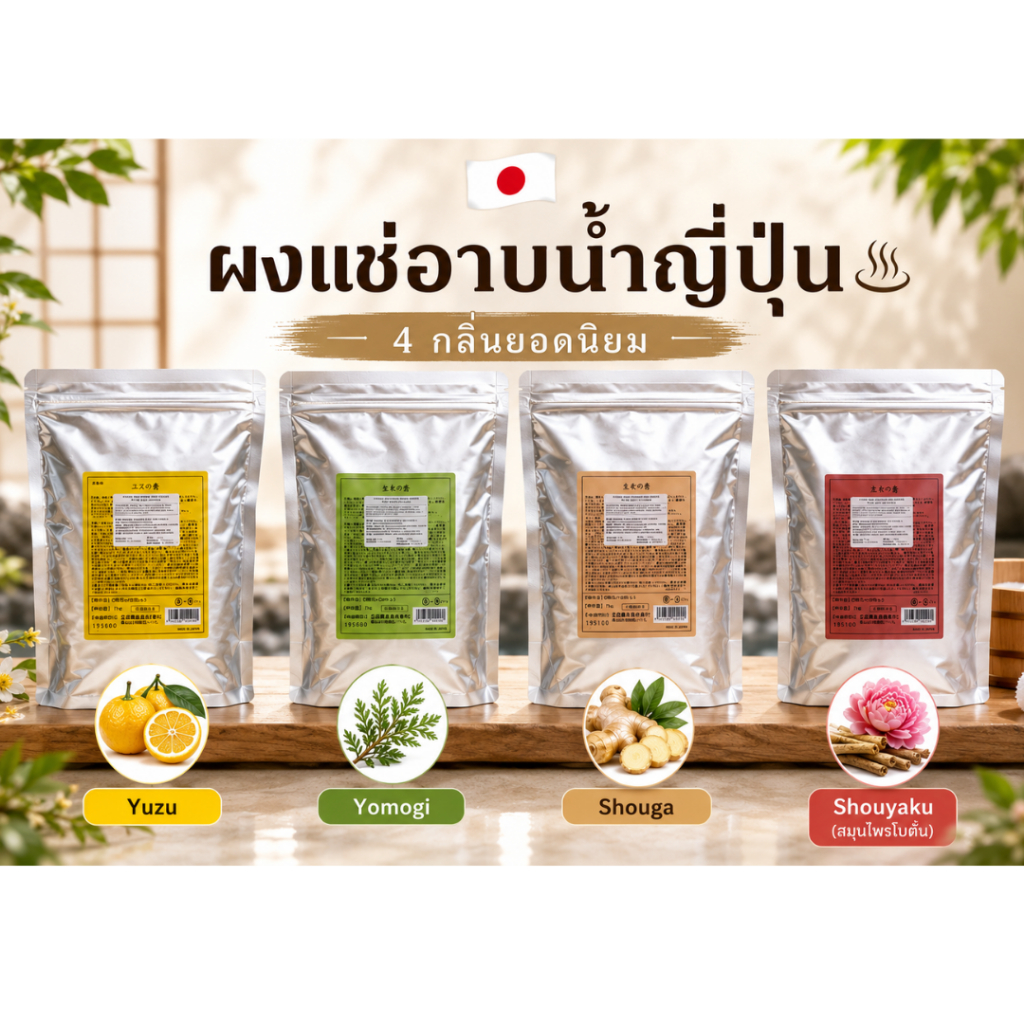 ผงแช่ตัวออนเซ็น ผงอาบน้ำแช่ตัว เกลือออนเซน 1 Kg. กลิ่น Yusu Yomogi Shouga Shouyaku