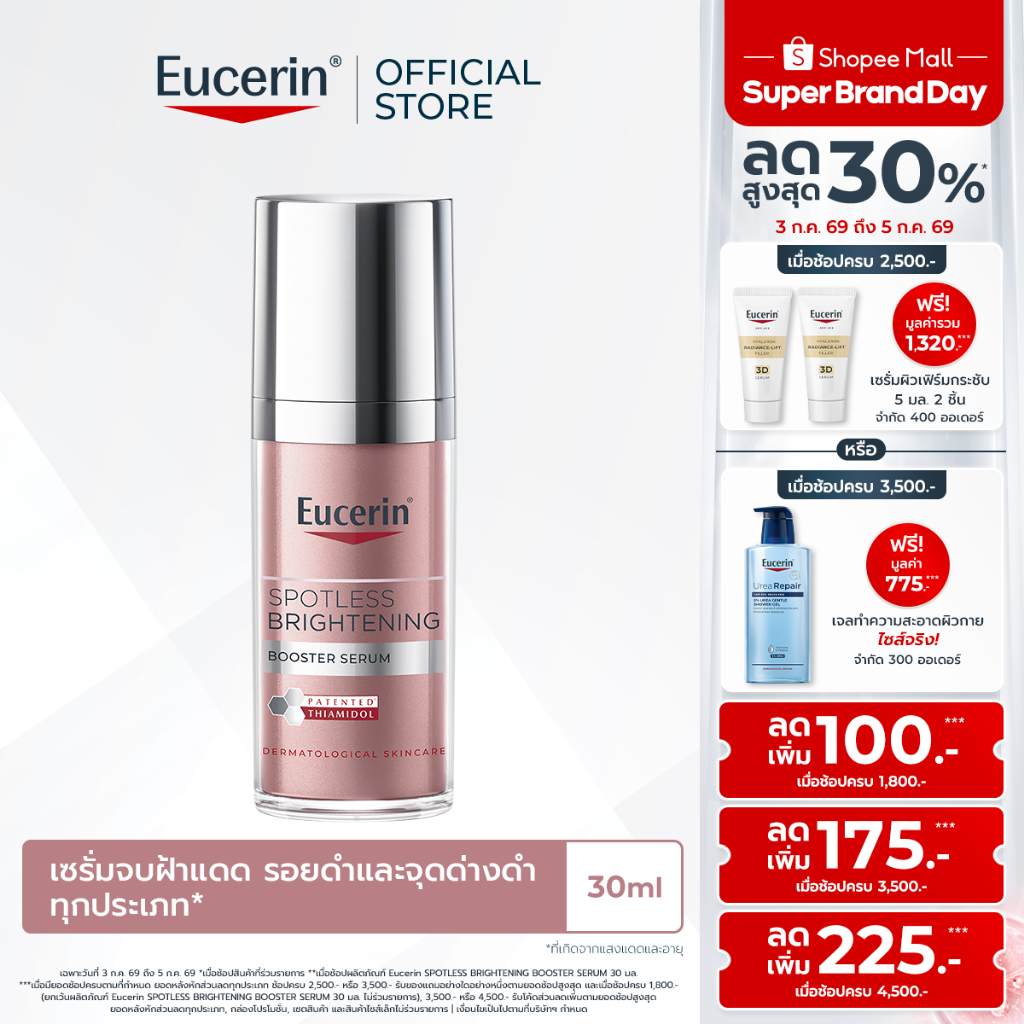 Eucerin SPOTLESS BRIGHTENING THIAMIDOL BOOSTER SERUM 30 ML เซรั่มจัดการฝ้าแดด กระ จุดด่างดำแก้ยาก