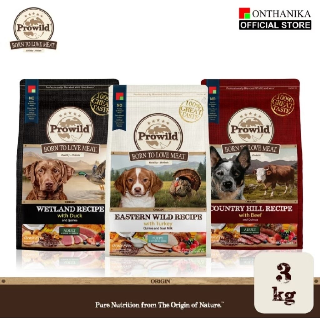 Prowild โปรไวลด์ อีโวลูชั่น สตรีม เกรนฟรี สูตรแซลมอน อาหารสุนัขทุกขนาดทุกช่วงวัย ขนาด 3 kg.