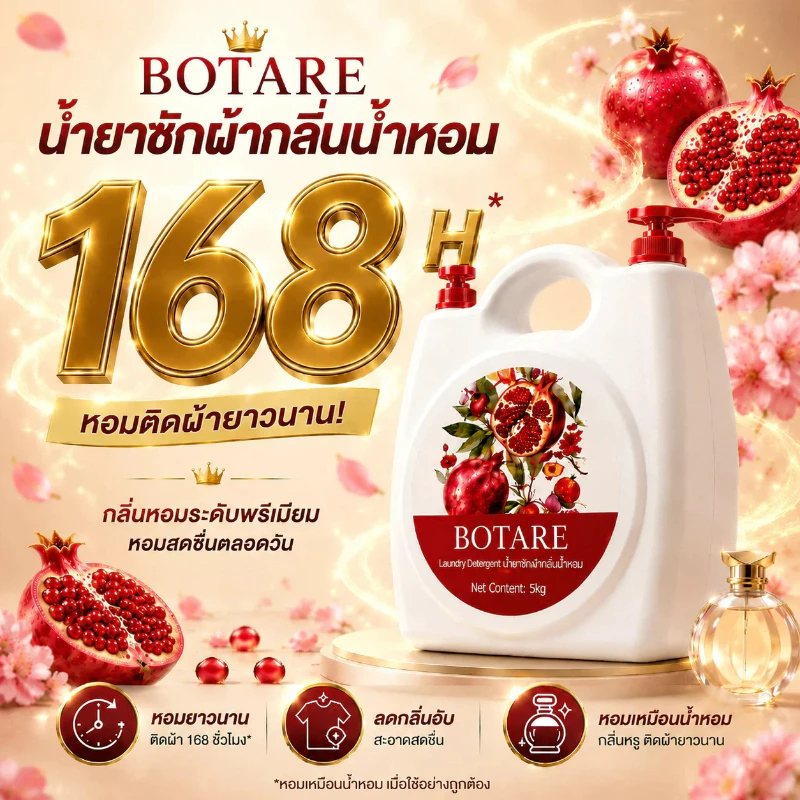 【5kg】Botare ซักผ้าบรีส กลิ่นทับทิม หอมติดทนนาน 168 ชั่วโมง ทำความสะอาดล้ำลึก ถนอมผ้าให้นุ่มนวล