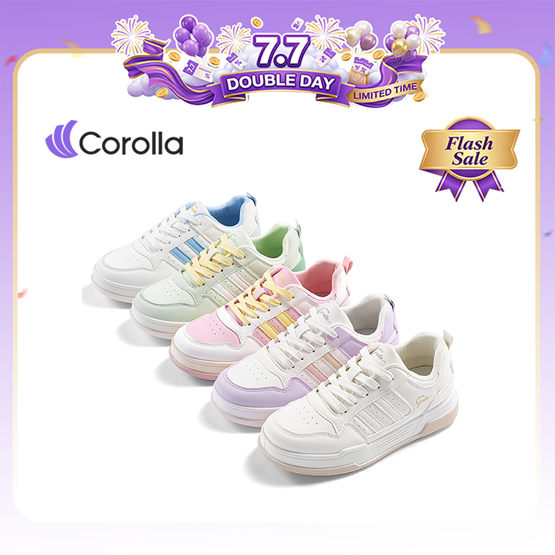【รองเท้าคู่รัก】Corolla Rainbow Shoes รองเท้าผ้าใบลำลองผู้หญิง หนังพียู ต้านเชื้อแบคทีเรีย แนะนำบวกเพิ่ม 1 ไซส์