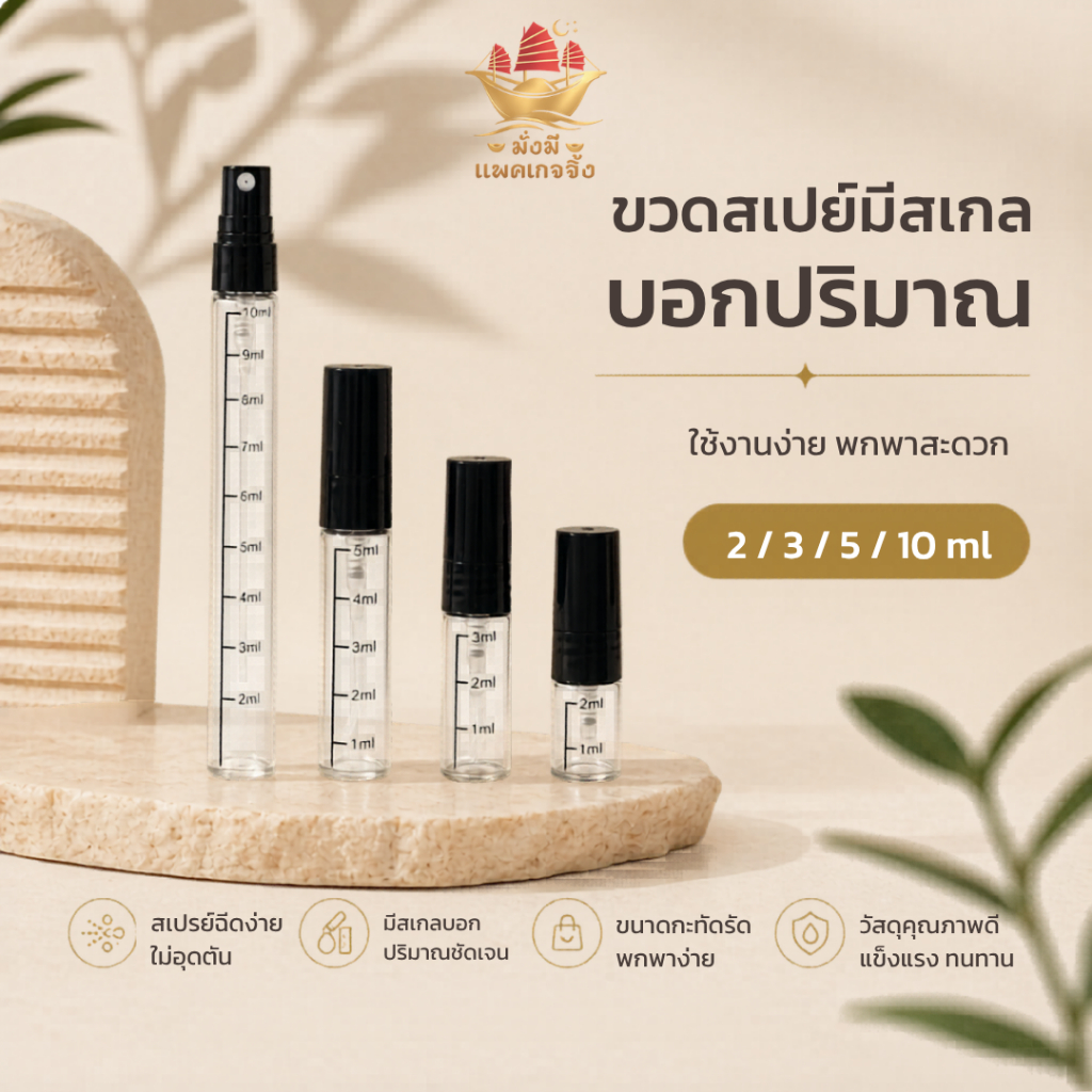 ขวดสเปรย์มีสเกล 2/3/5/10ml บอกปริมาณ ฝาพลาติกสีดำ ขวดแบ่งน้ำหอม ขวดแก้ว