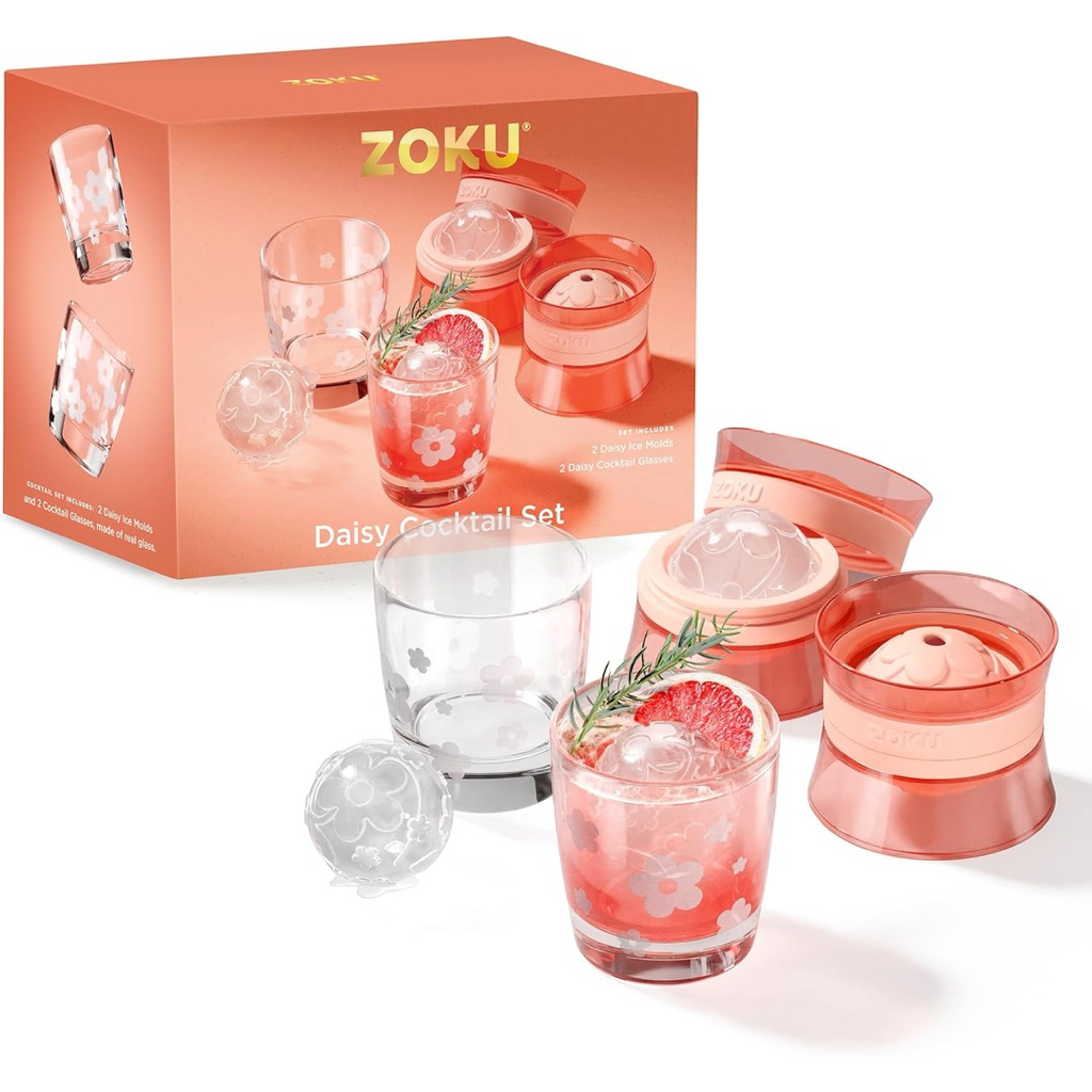 🧊🇺🇸แม่พิมพ์น้ำแข็ง ZOKU Daisy Cocktail Set ชุดแก้วค็อกเทล พร้อมแม่พิมพ์น้ำแข็งลายดอกเดซี่ (2 แก้ว + 