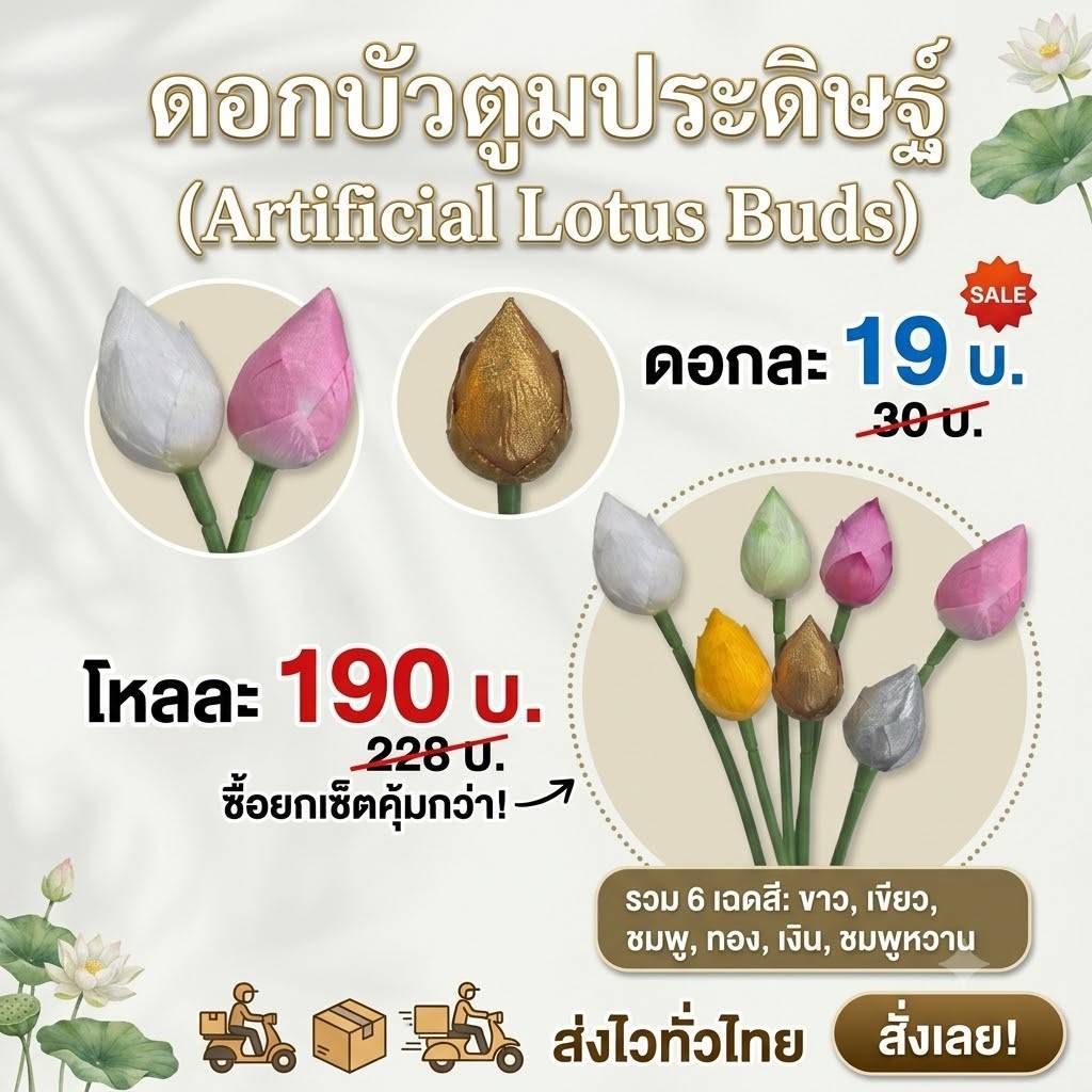 ดอกบัวตูมบงกชสยามงานผ้า ดอก4ซม ก้าน40ซม ดอกบัวงานประดิษฐ์