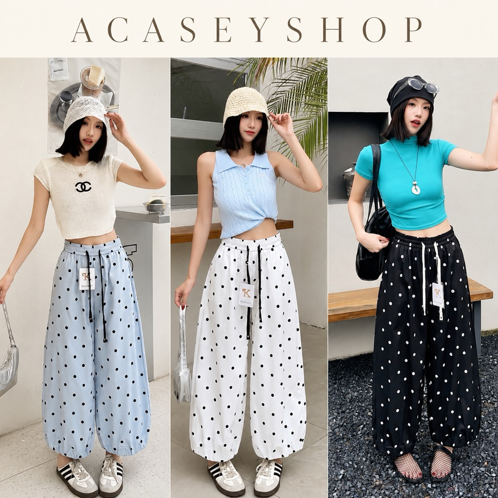 Acasey กางเกงขายาวผู้หญิง ลายจุดสุดคิ้วท์ สไตล์เกาหลี ✨ Polka Balloon Pants  26826# Keltis