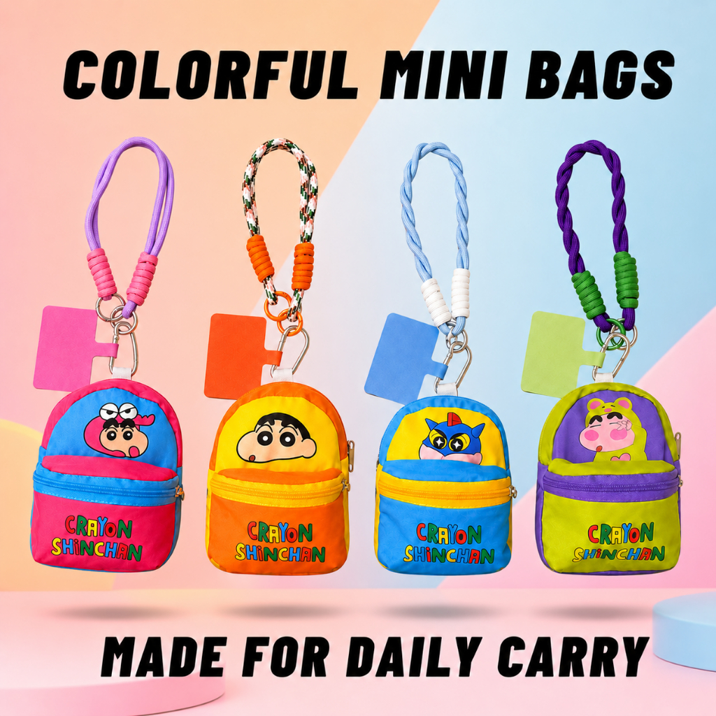 กระเป๋าจิ๋ว ชินจัง Crayon Shin-chan พวงกุญแจกระเป๋าเป้ใบเล็ก สีสันสดใส สไตล์ Dopamine สำหรับห้อยกระเป๋า/เคสโทรศัพท์