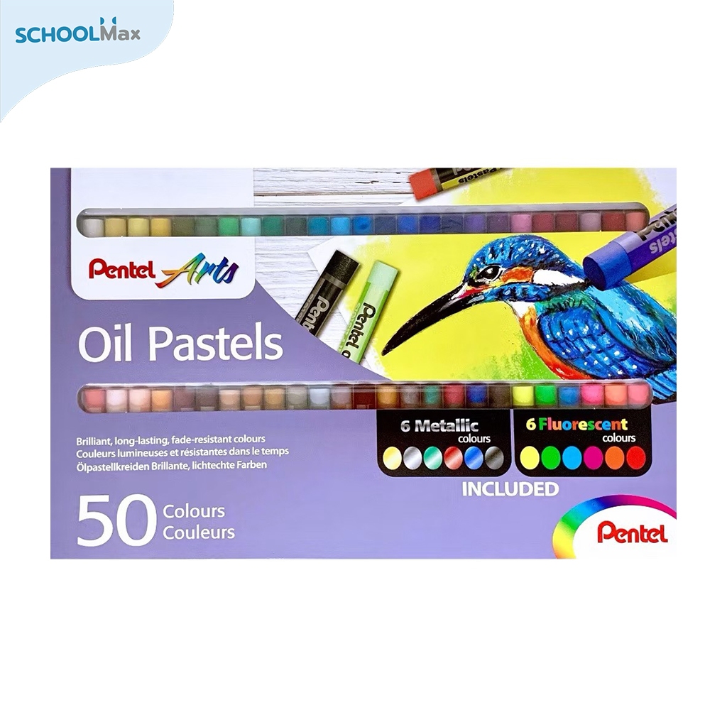 สีชอล์ค Pentel Oil Pastels Metallic & Flurescent Colors 50สี / กล่อง