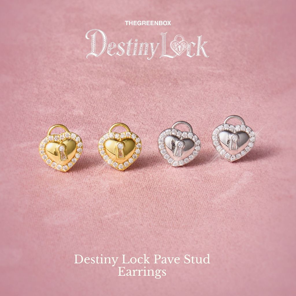 ต่างหู Destiny Lock Pave Stud ก้านเงินแท้ S925 - The Green Box