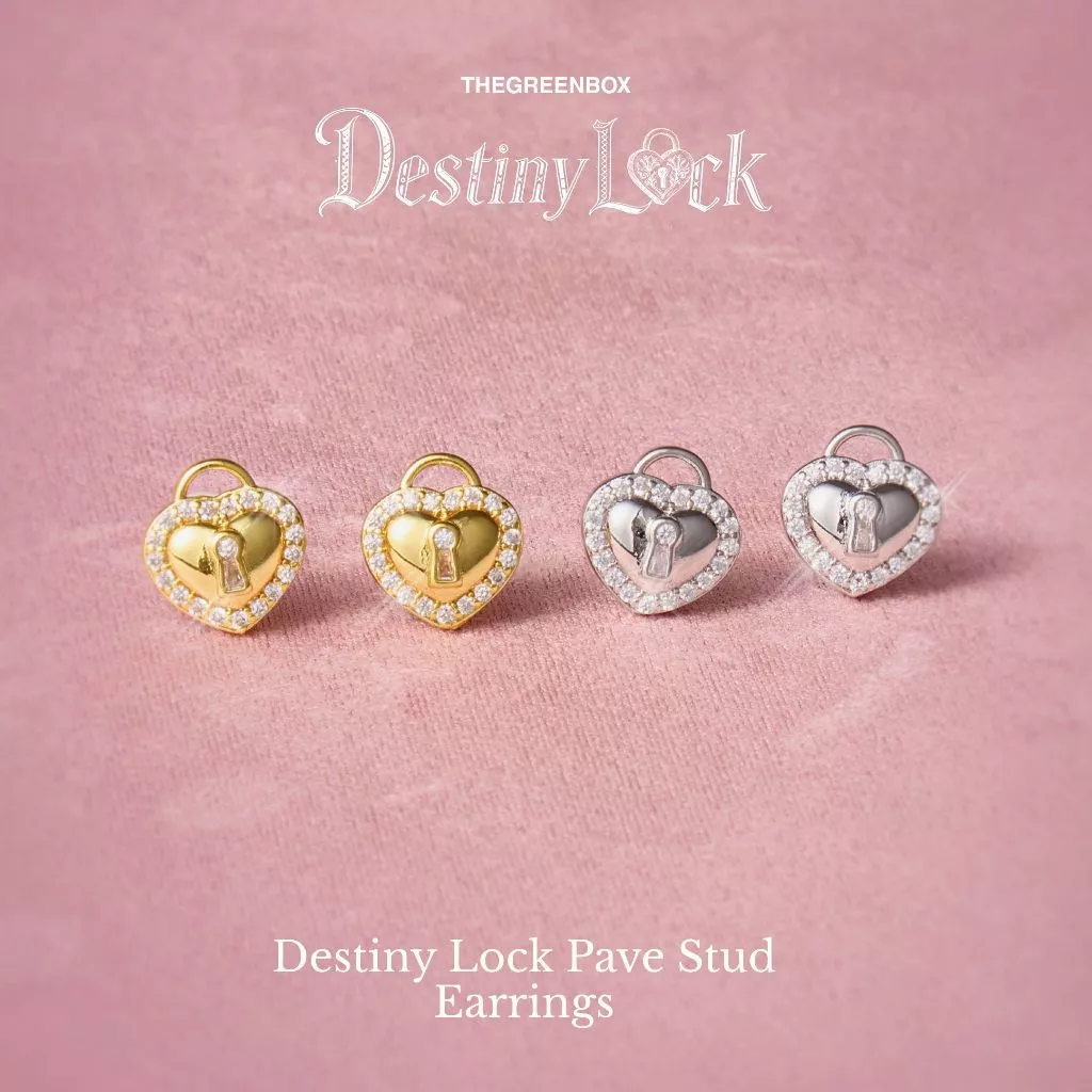 ต่างหู Destiny Lock Pave Stud ก้านเงินแท้ S925 - The Green Box