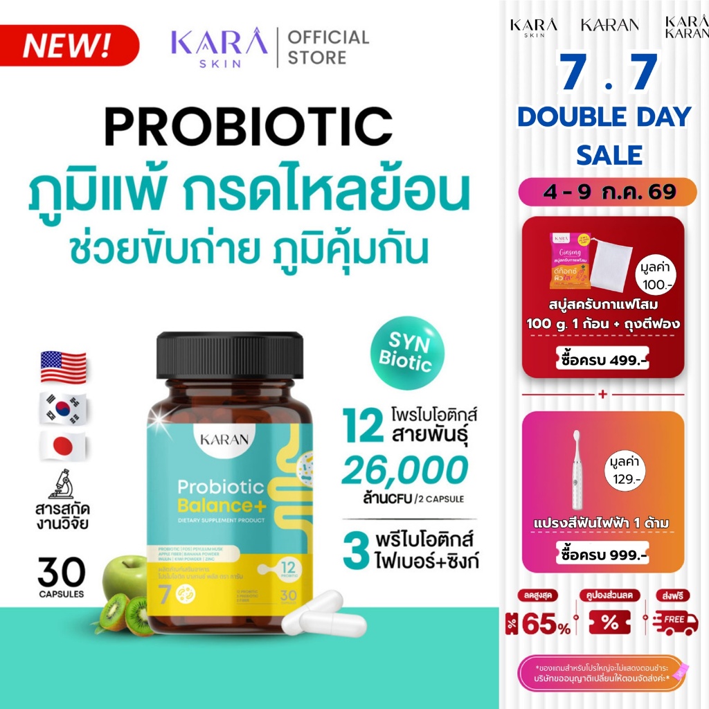 KARAN Probiotic(สู้PM2.5+ปรับสมดุลลำไส้)โพรไบโอติก12สายพันธุ์+พรีไบโอติก3+Fiber3 ขับถ่าย กรดไหลย้อน