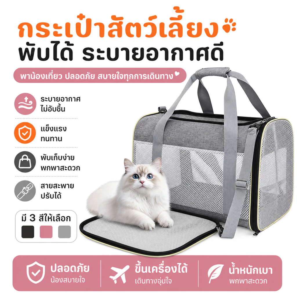กระเป๋าใส่สัตว์เลี้ยง กระเป๋าแมว ใบใหญ่มาก พับเก็บได้ ระบายอากาศได้ หน้าต่างกันสาด สำหรับเดินทางสัตว์เลี้ยงใบใหญ่มาก