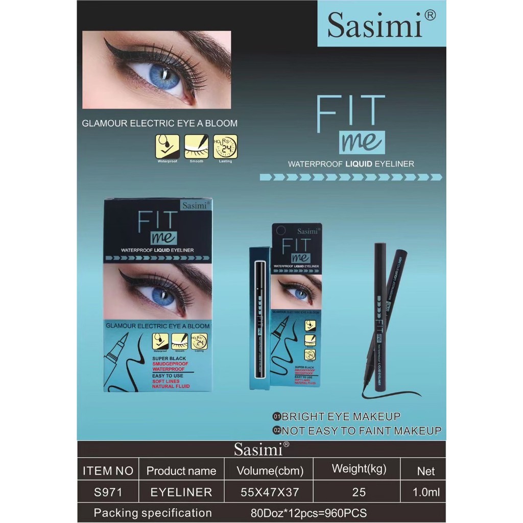 S971 SASIMI อายไลเนอร์กรีดตา ปากกาหัวพู่กันเรียวเล็ก เส้นคมเขียนง่าย แห้งไวไม่ทำให้เลอะ
