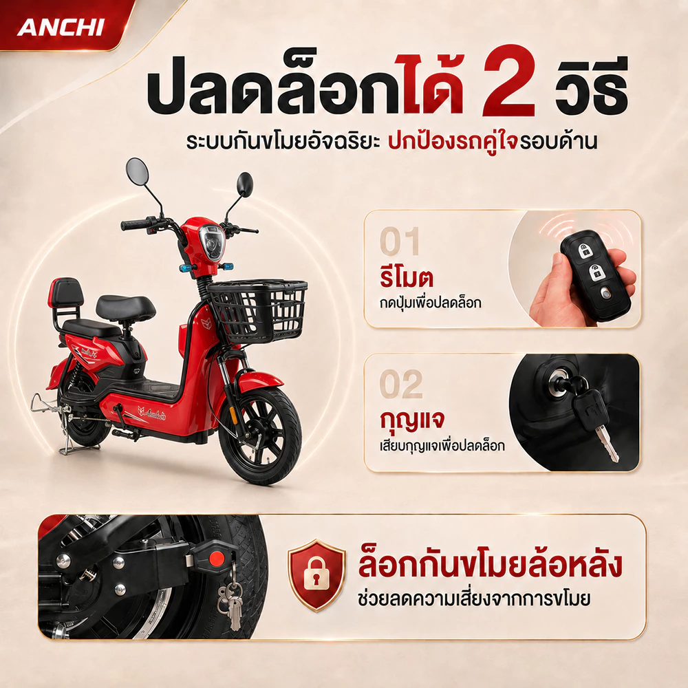 ANCHI จักรยานไฟฟ้า 48V12A มีกระจกมองหลัง ไฟเลี้ยว ตะกร้า thumbnail 4