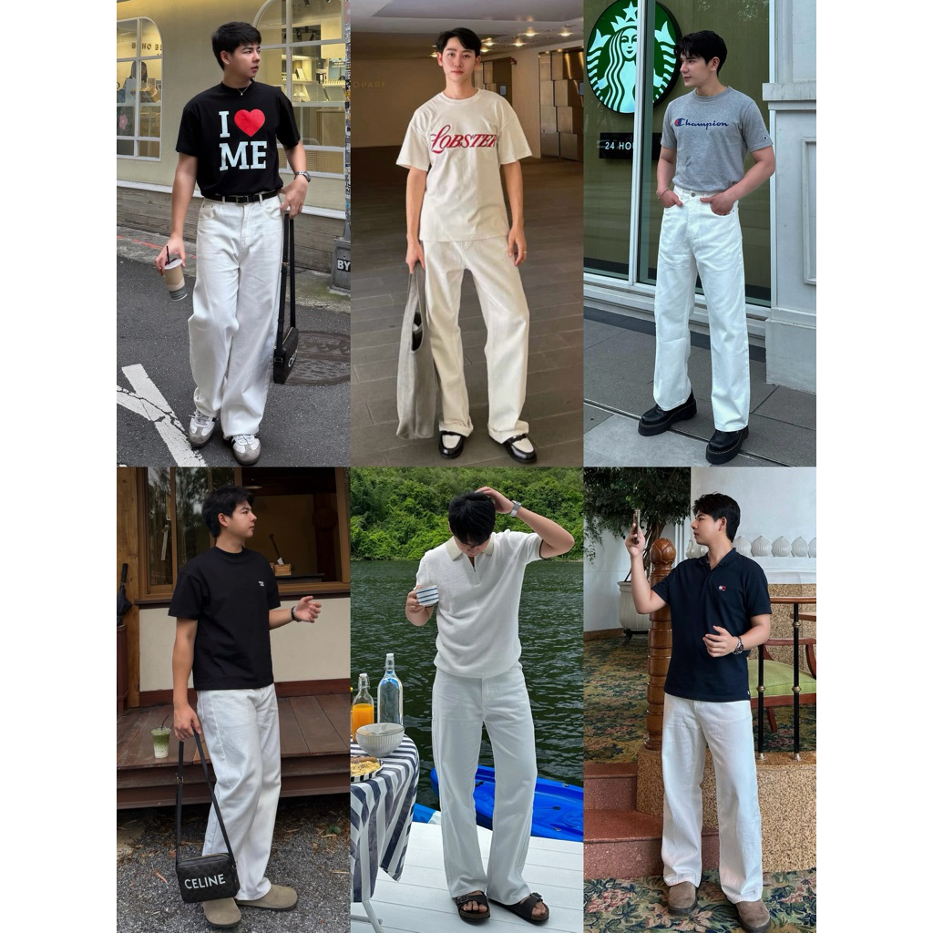 ‼️สินค้าขายดี🍻White Jeans (สีขาว )กางเกงยีนส์ทรงกระบอกใหญ่ เรียบหรู ดูแพง เนื้อผ้ายีนส์เกรดพรีเมียม👖✨