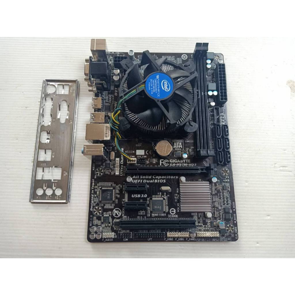 Mainboard 1150 Gigabyte GA-H97M-HD3 มีฝาหลัง +CPU Intel Core i7-4770 พร้อมซิงค์พัดลม