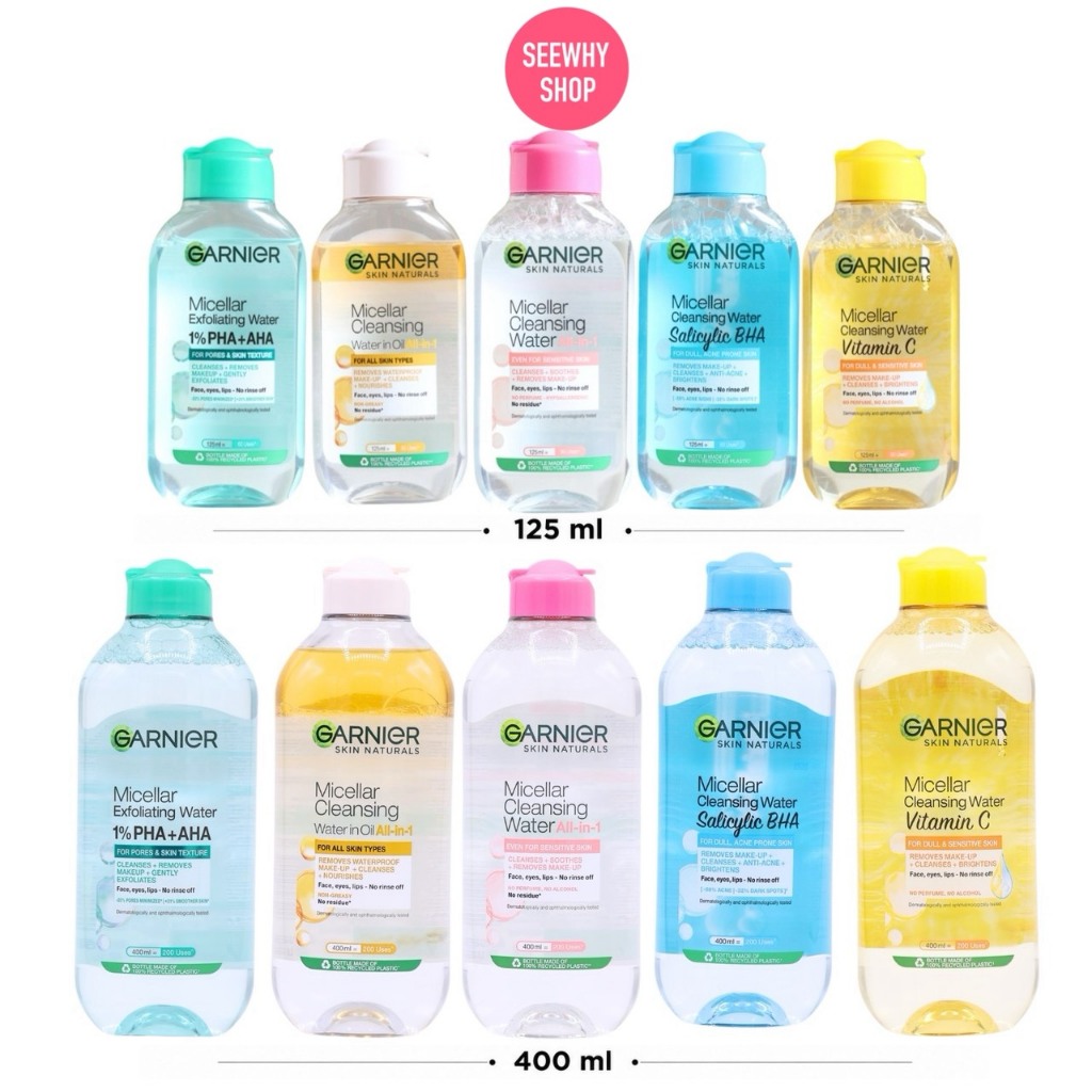 (1ขวด) Garnier Micellar Cleansing Water 125 ml / 400 ml ไมเซล่า คลีนซิ่ง วอเตอร์ ล้างเครื่องสำอาง การ์นิเย่