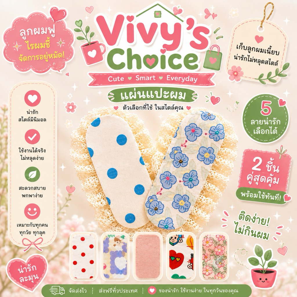 [ส่งจากไทย] แผ่นแปะผม ตีนตุ๊กแก เก็บไรผม แปะผมหน้าม้า Hair Velcro Pad ใช้ซ้ำได้| Vivy’s Choice
