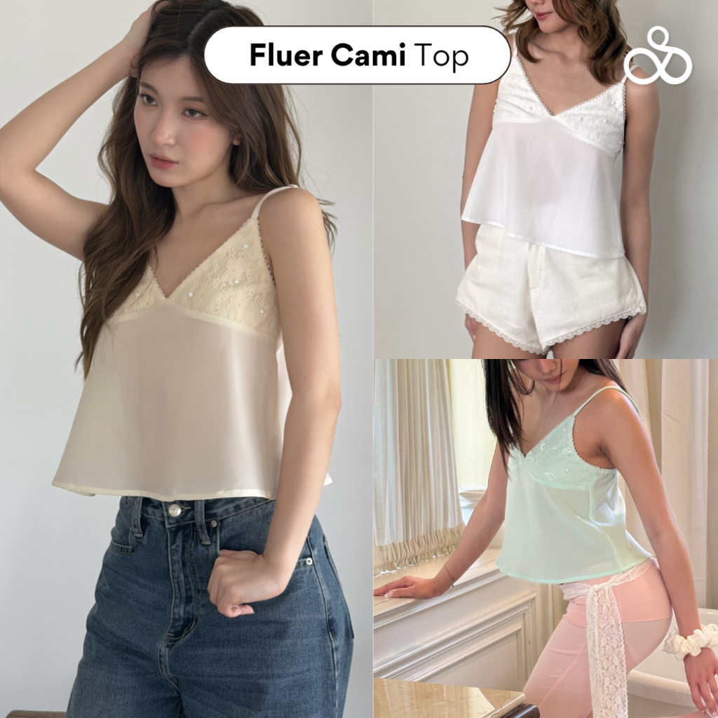 Sistersfabric - fluer cami top สายเดี่ยวลูกไม้ไข่มุก สายปรับได้