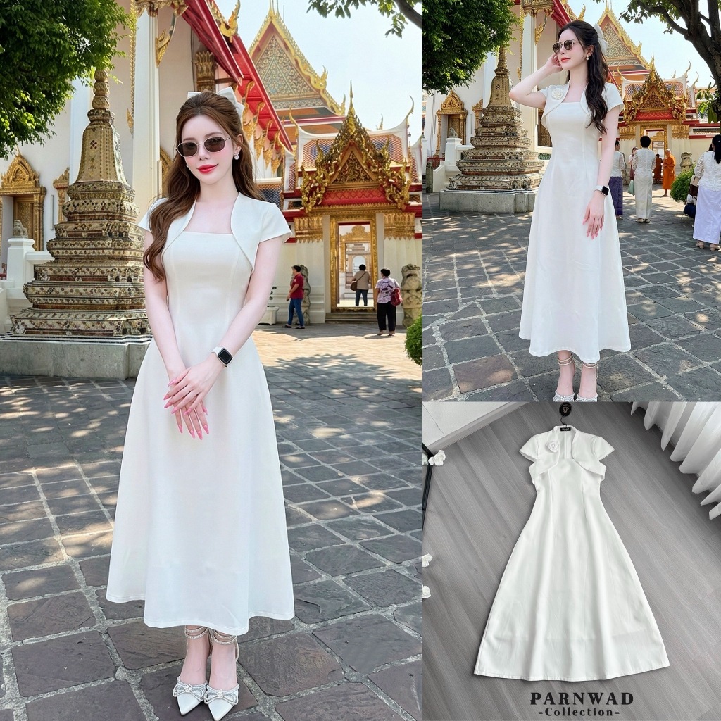 Parnwad Dress ชุดงานบุญ เดรสสายเดี่ยว+เสื้อคลุม