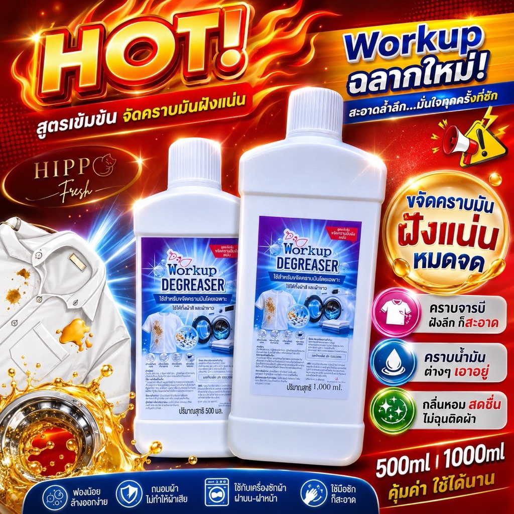 น้ำยาขจัดคราบจารบีคราบน้ำมัน1000ml.Workup