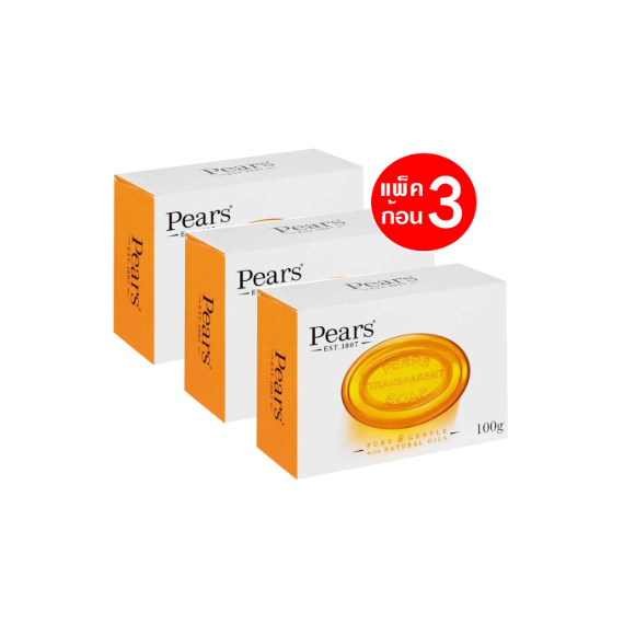 สบู่ก้อน สบู่กลีเซอรีนธรรมชาติ Pears Soap ขนาด 100 กรัม 3 กล่อง สีส้ม