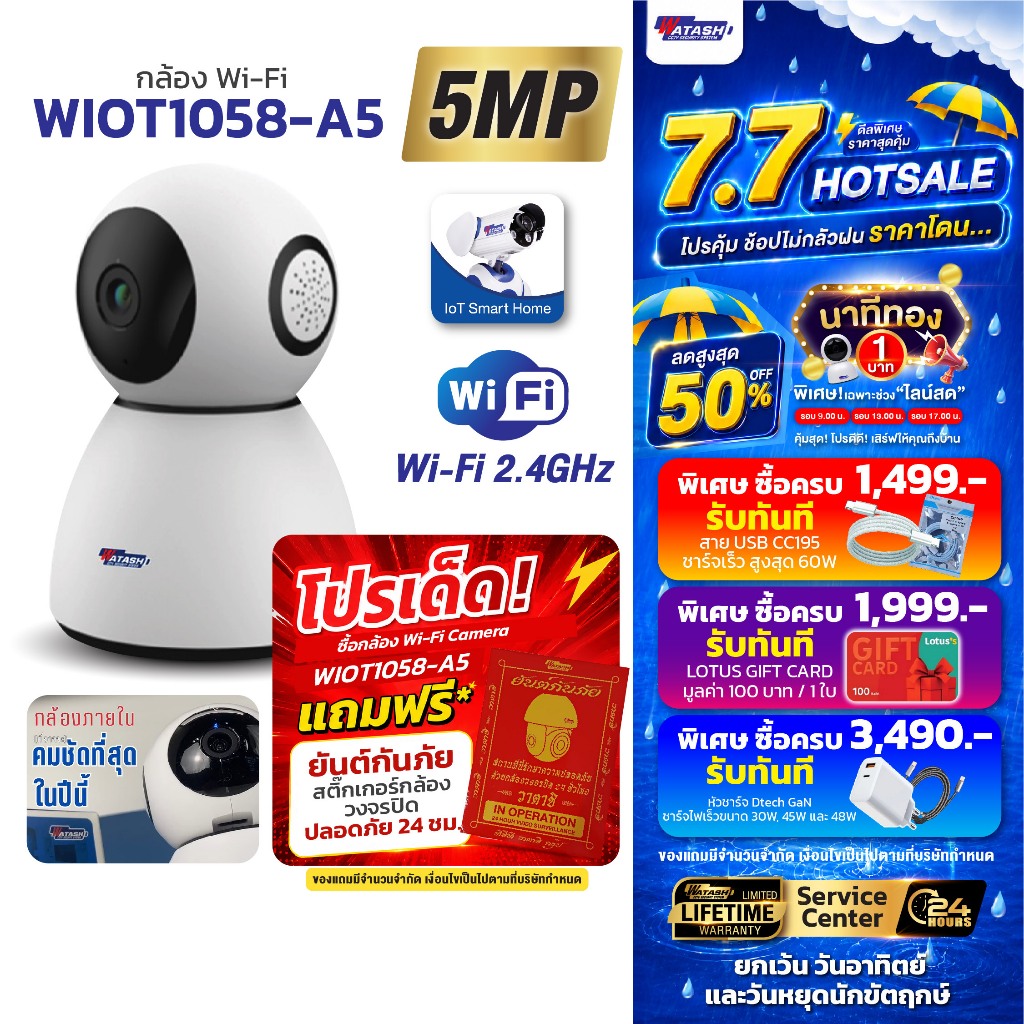 (ใหม่) Watashi iot รุ่น WIOT1058-A5 คมชัด 5 ล้าน พูดคุยโต้ตอบ มีตรวจจับมนุษย์  ประกันlifetime