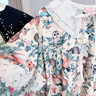 NITAAN 🐁 LILA DRESS เดรสผ้านูนทางพิมพ์ลาย โอเว่อร์ไซส์ ปกปัก สวยมากกก กระดุมหน้าอแต่งลูกไม้