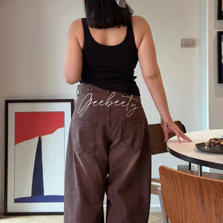 Brown Baggy Jeans 👖 ✨ ยีนส์ทรงบากี้ สีน้ำตาลเข้ม ยีนส์สาวอวบอ้วนทรงใหญ่ 🌊🖤 | Geebeety