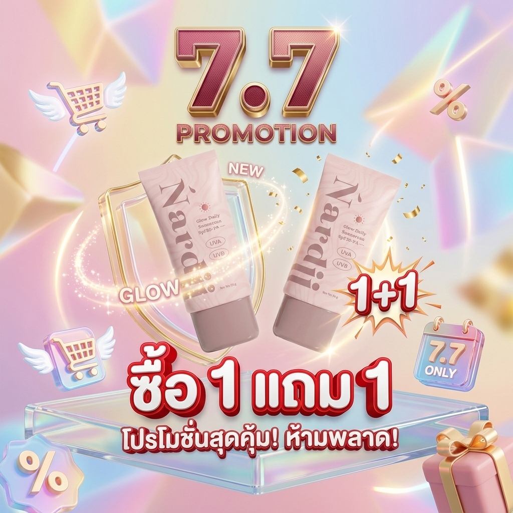 1 แถม 1 พร้อมส่ง กันแดดนาร์ดี้ร์ Nardii Glow Daily Sunscreen SPF50+ PA++++