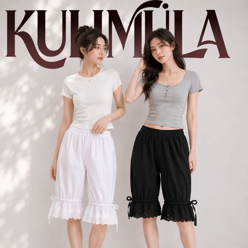 KULIMULA lantern pants กางเกงตะเกียงผ้าซาติน ดีเทลลูกไม้หวาน พักผ่อนบ้านหรือออกไปเดินเล่นได้ YD68