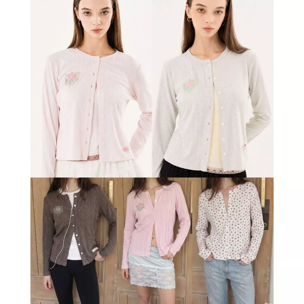 rand0m piece - Rose Pointelle Cardigan คาร์ดิแกนฉลุแขนยาว ลายดอกไม้