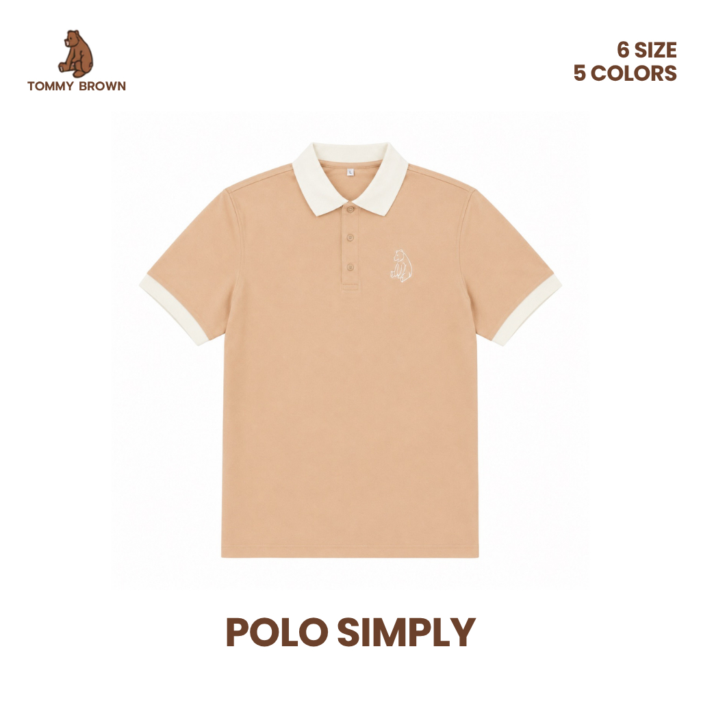 TOMMY BROWN เสื้อโปโลผู้ชาย Polo Shirt รุ่น Simply ทรง Regular ลายปักหมี สีน้ำตาลอ่อน