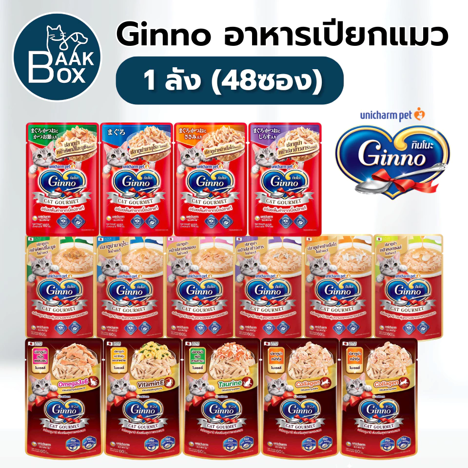 (ยกลัง) Ginno อาหารเปียกแมวกินโนะ 48 ซอง เกรดพรีเมี่ยม ไม่เติมเกลือ