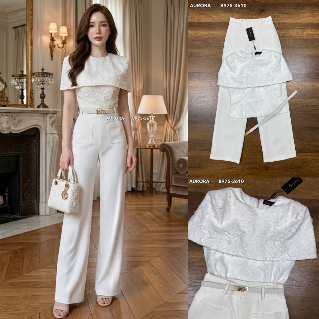 พร้อมส่ง เติม XS-XL⚡️ชุดเซ็ตผู้หญิงสีขาว แบบฉบับผู้ดี ใส่งานบุญงานบวช เรียบหรูดูแพงแบบคนรวย 8210 7609 8806 8975