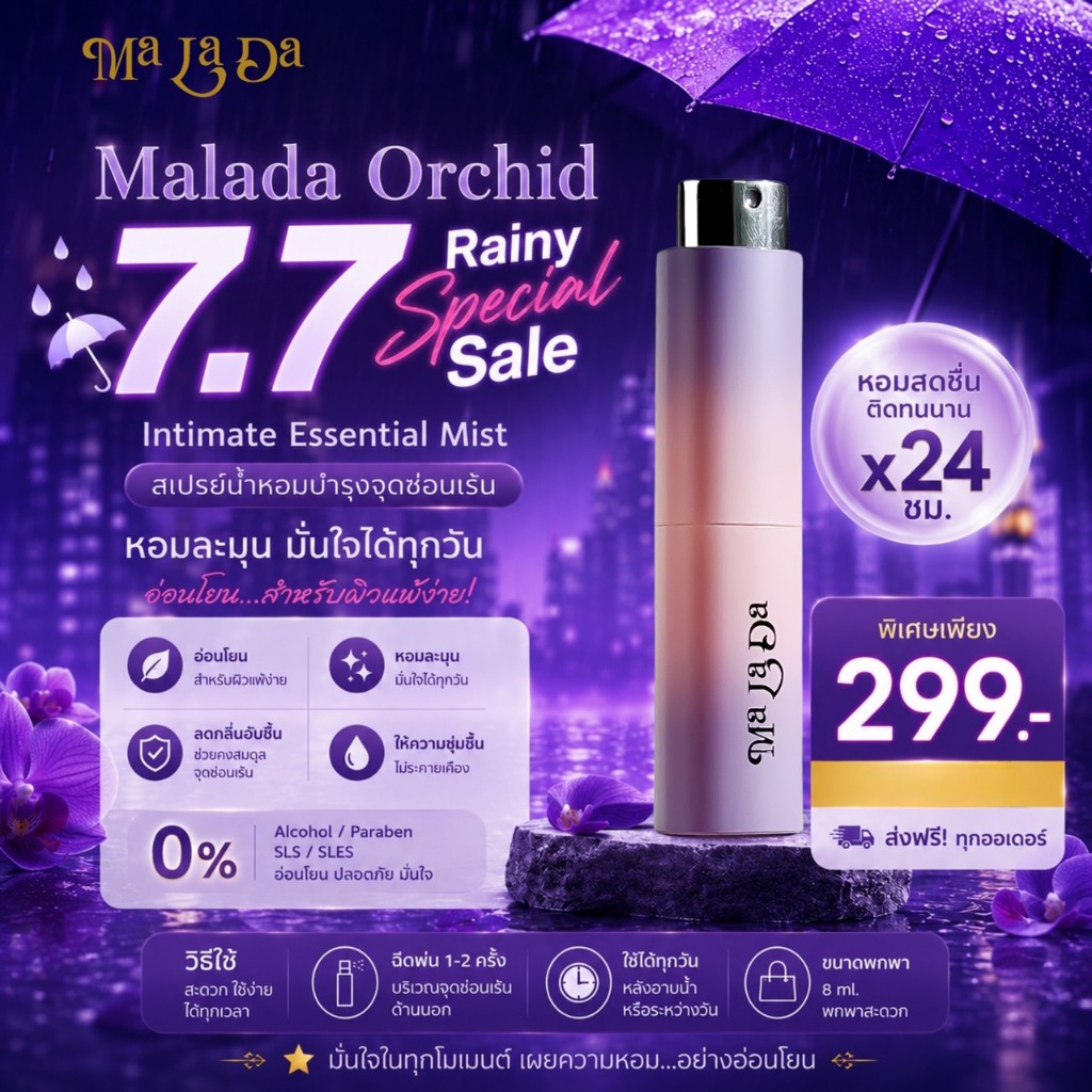 🔥 7.7 Malada Intimate Essential Mist 8ml | สเปรย์จุดซ่อนเร้น Orchid ลดกลิ่นอับ สูตรอ่อนโยน