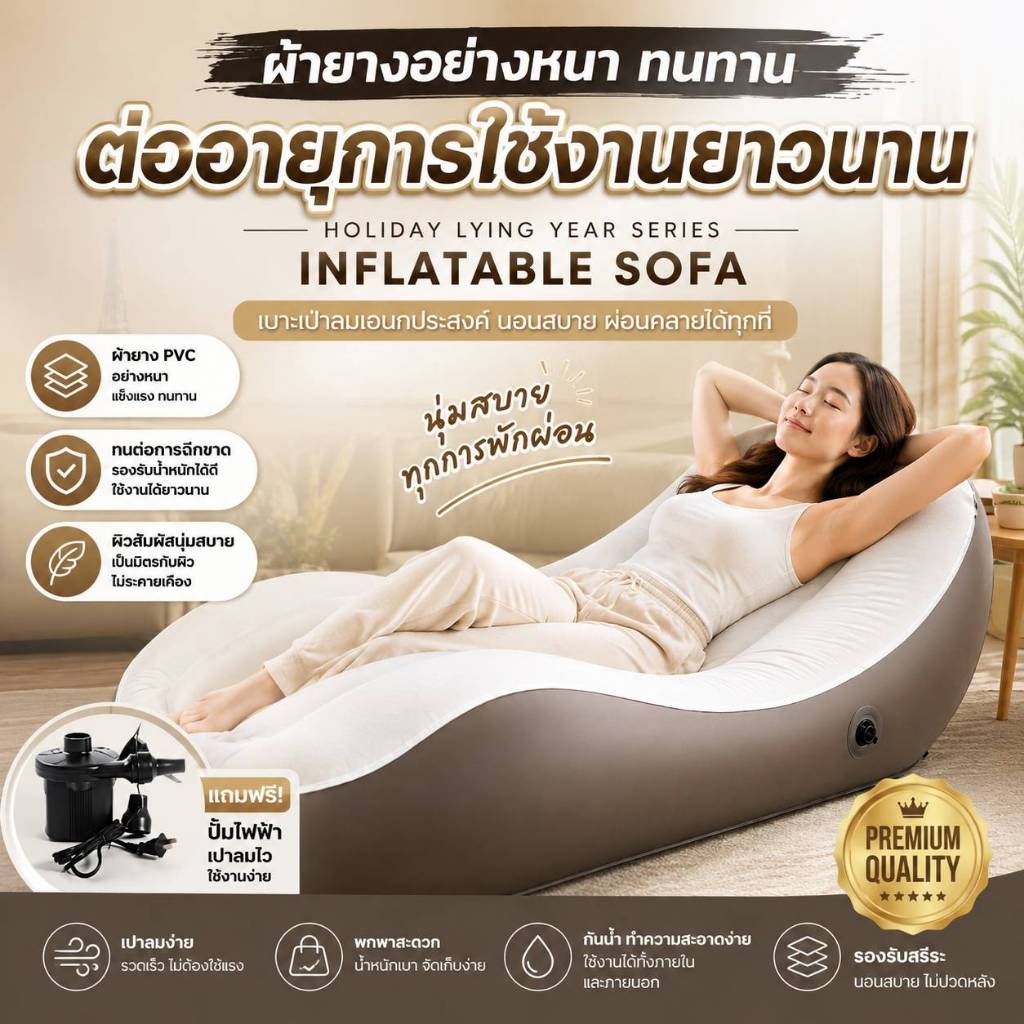 ☑️ ส่งด่วน ☑️ โซฟาเป่าลม เบาะนอนเป่าลม ที่นอนเป่าลม  แบบพกพา รับน้ำหนักได้ 100 kg