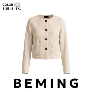 Bemingtop1235(S-5XL)-Vavie Top - เบลเซอร์ผ้าทวีตดีไซน์คอกลมให้ลุคเรียบหรูใส่ง่ายได้โอกาส